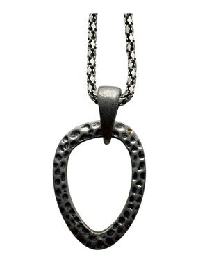 MGXX Silver Tone Hammered Open‎ Oval Pendant Double Strand Wheat Chain